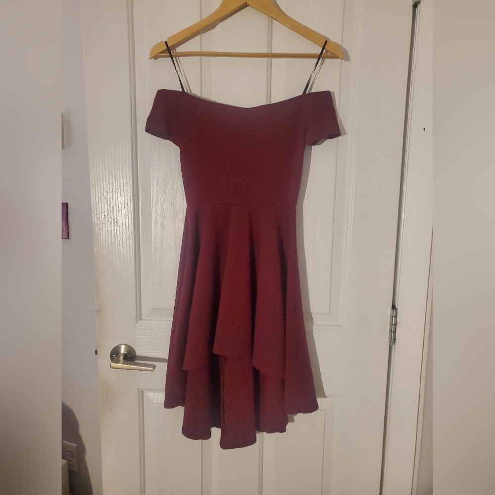 Windsor Burgundy Off-Shoulder High Low Dress